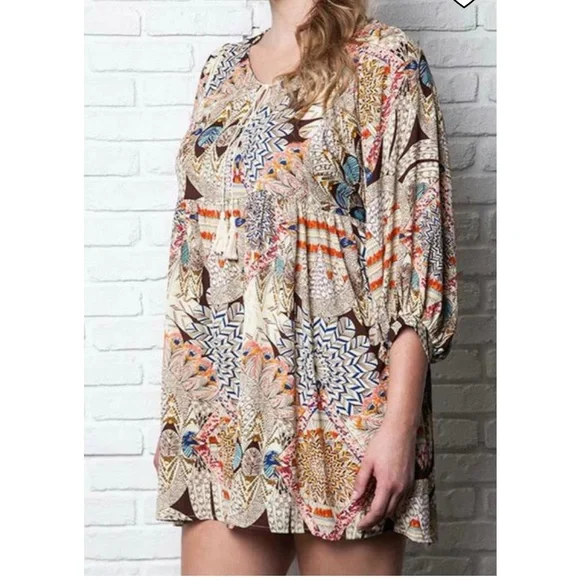 Umgee Dresses | Umgee Feather Print Boho Babydoll Dress M | Color: Brown/Red | Size: M | Jb781392'S Closet Umgee Dresses | Umgee Feather Print Boho Babydoll Dress M | Color: Brown/Red | Size: M | Jb781392'S Closet